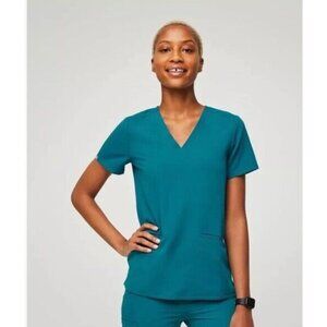 FIGS Women's Sz L Casma Three Pocket Short Sleeve Scrub Top Teal Green